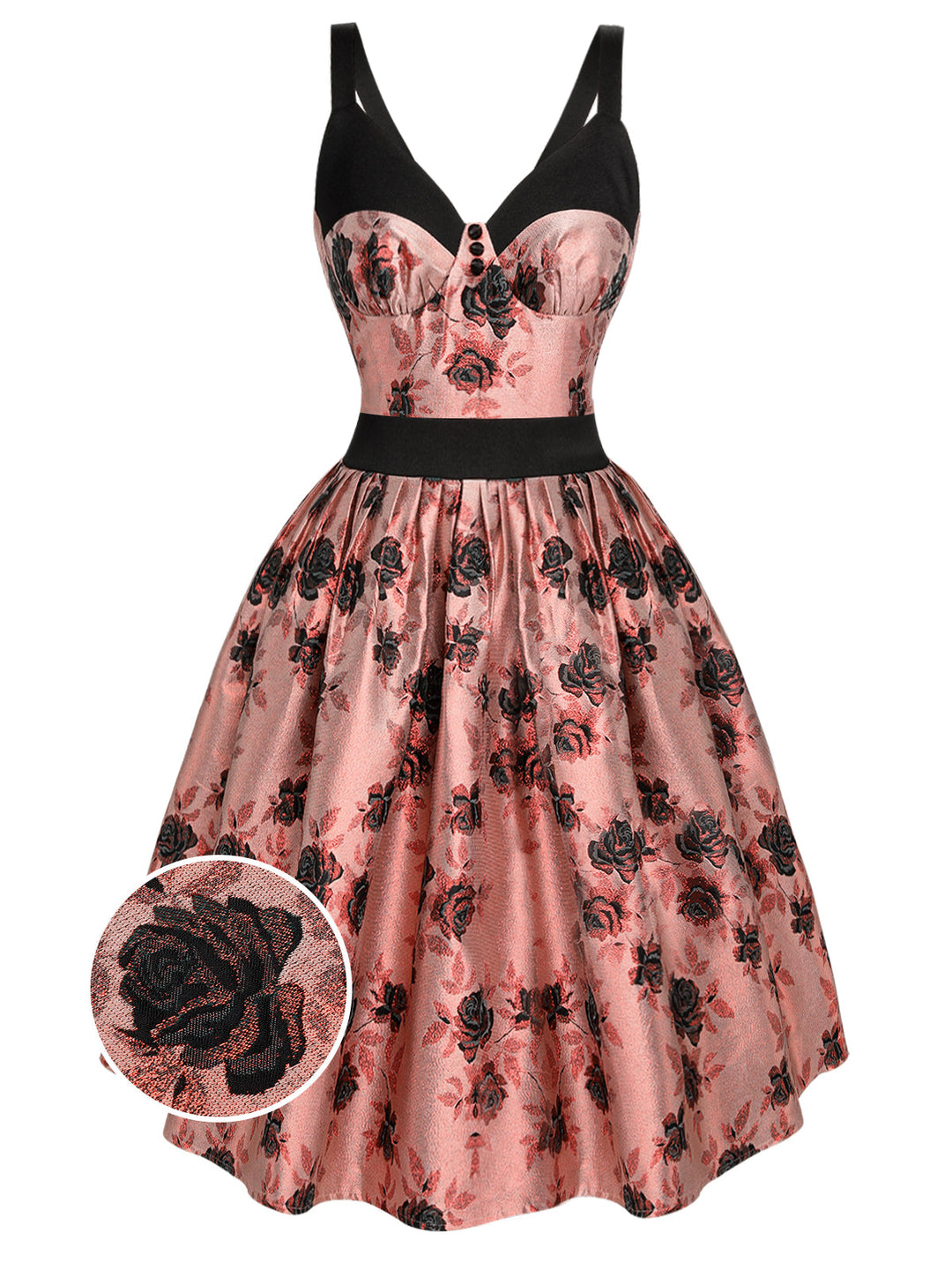 1950s Roses Embossed Satin Swing Dress: timeless style reimagined