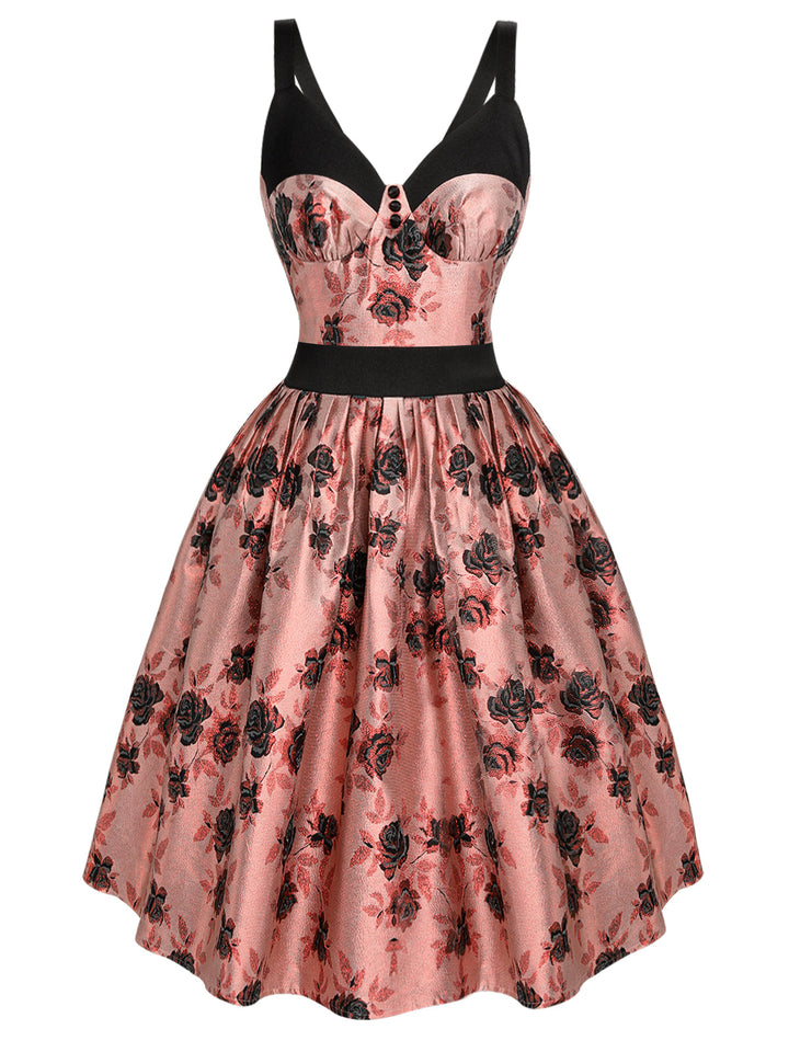 1950s Roses Embossed Satin Swing Dress, vintage dress, fashion, rockabilly, pin-up fashion - perfect for women who love vintage and fashion