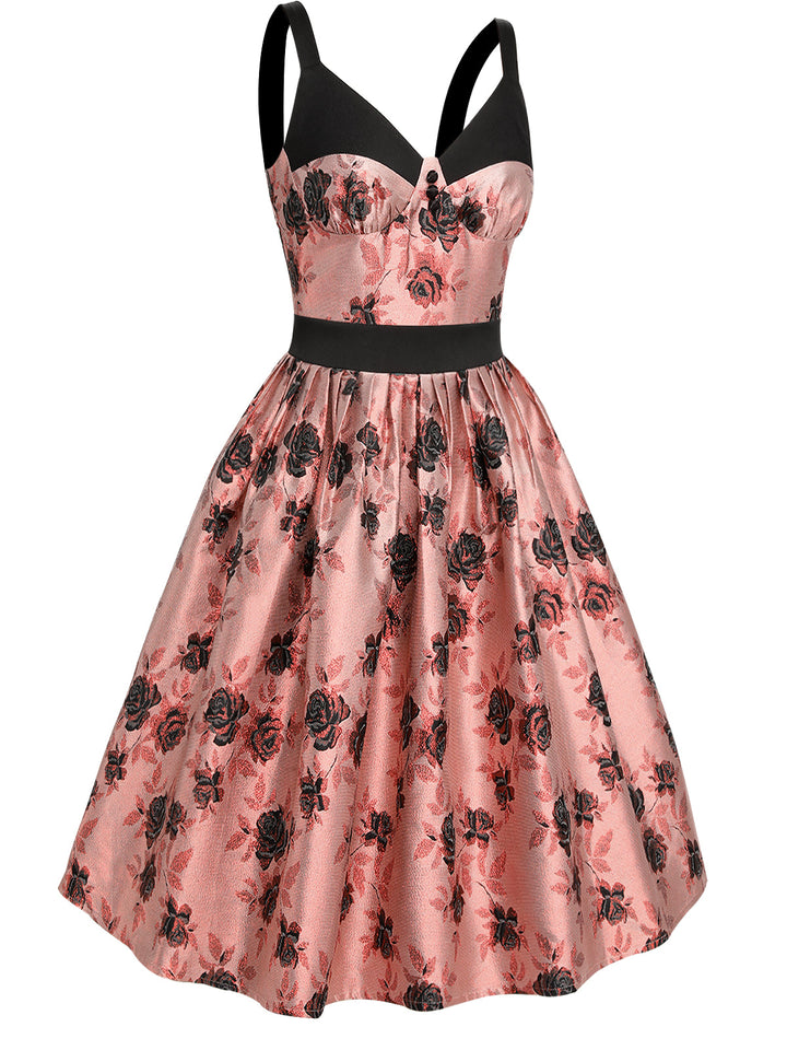 1950s Roses Embossed Satin Swing Dress, vintage dress, fashion, rockabilly, pin-up fashion - perfect for women who love vintage and fashion