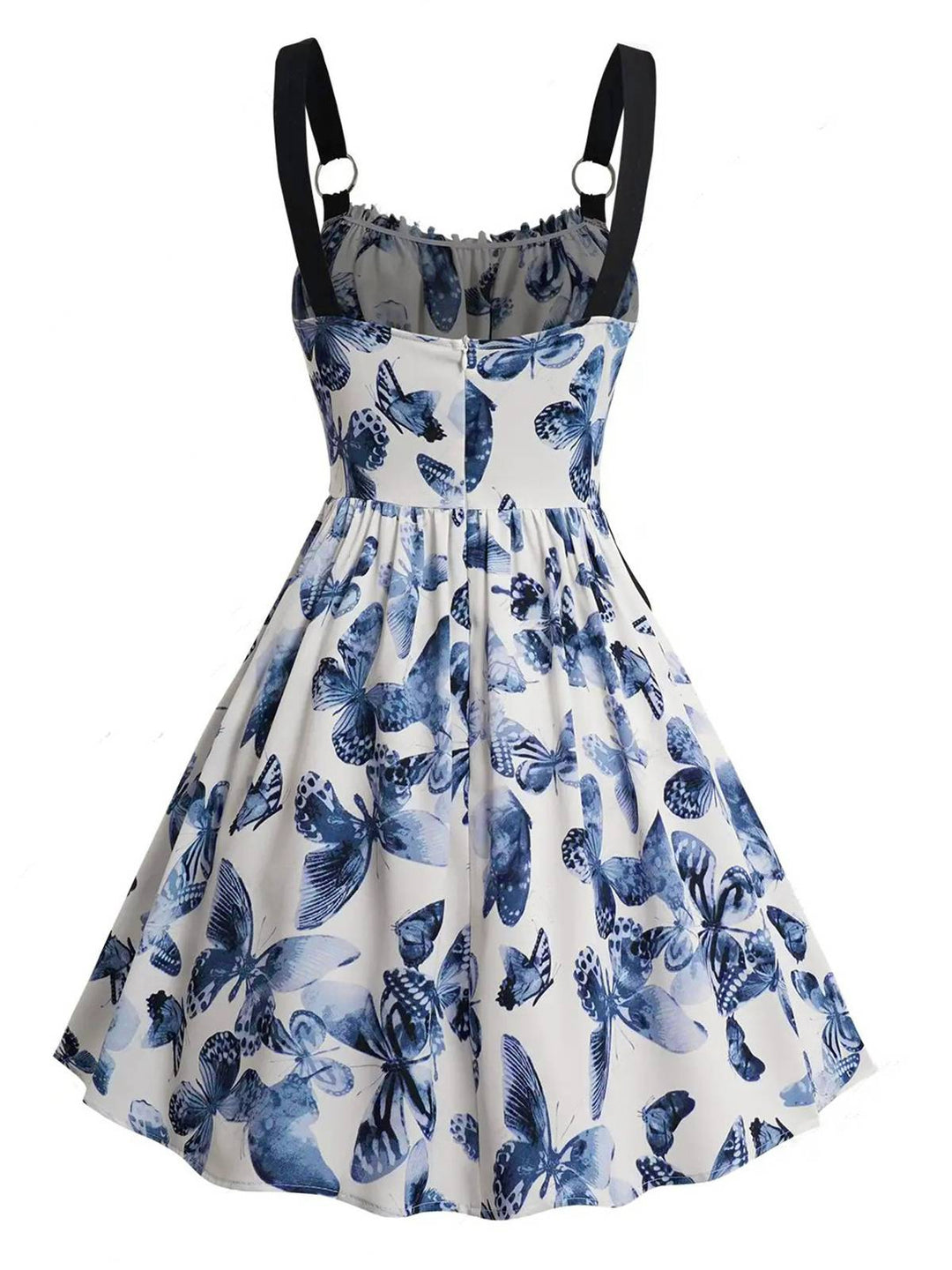 She slips into this 1950s Roses Straps Lace-Up Pleated Dress and suddenly it&
