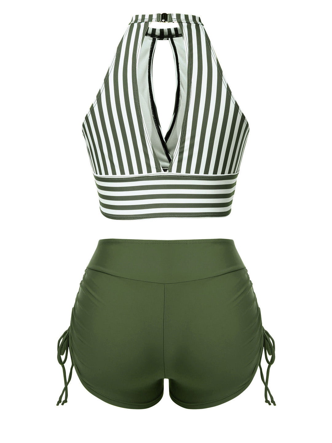 1950s Round Neck Halter Hollow Striped Swimsuit - vintage swimwear, retro beach style for women