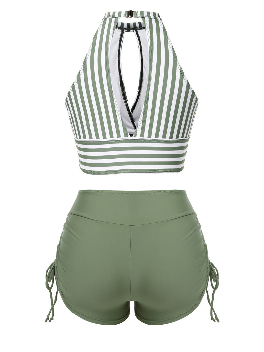 1950s Round Neck Halter Hollow Striped Swimsuit - vintage swimwear, retro beach style for women