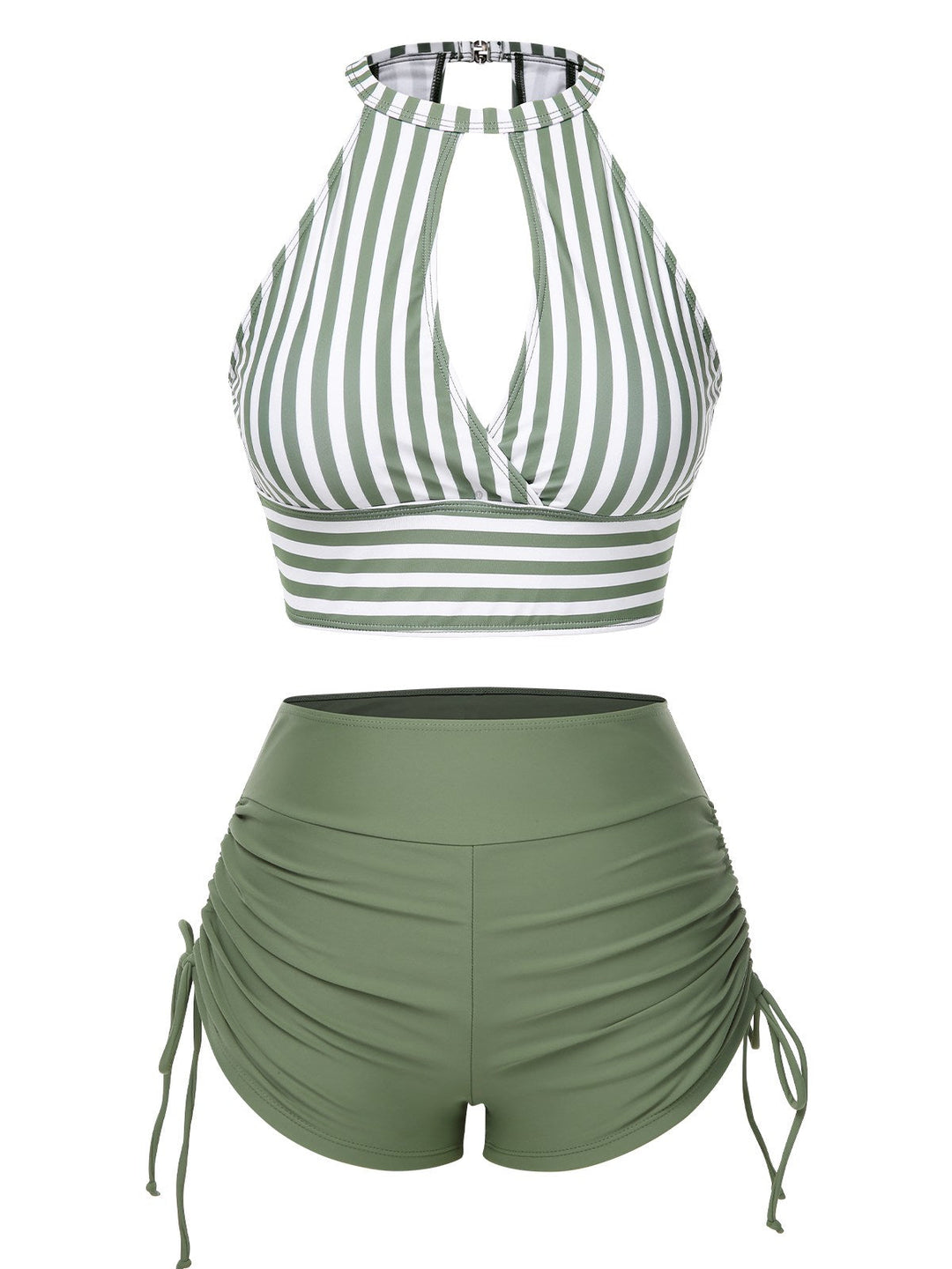 1950s Round Neck Halter Hollow Striped Swimsuit — because 1950s glamour never goes out of style