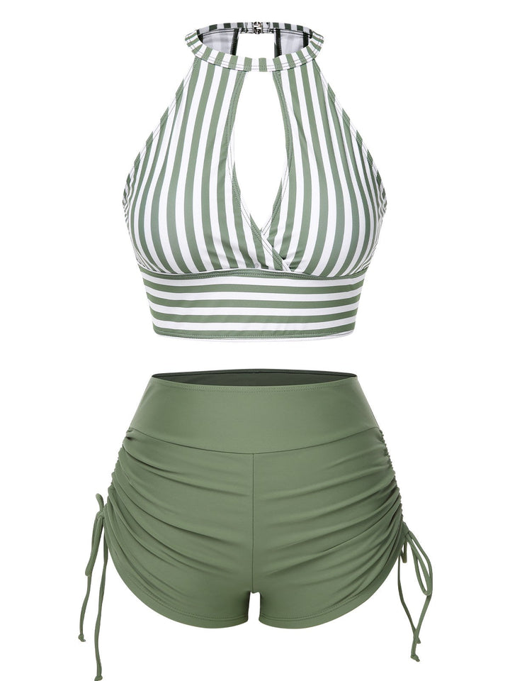 1950s Round Neck Halter Hollow Striped Swimsuit — because 1950s glamour never goes out of style