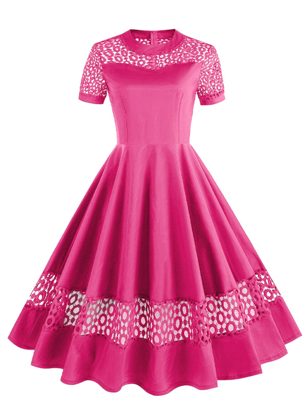 She slips into this 1950s Round Neck Hollow Solid Dress and suddenly it&