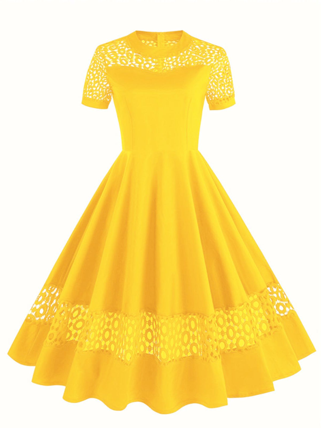 1950s Round Neck Hollow Solid Dress — a 1950s silhouette that turns sidewalks into runways