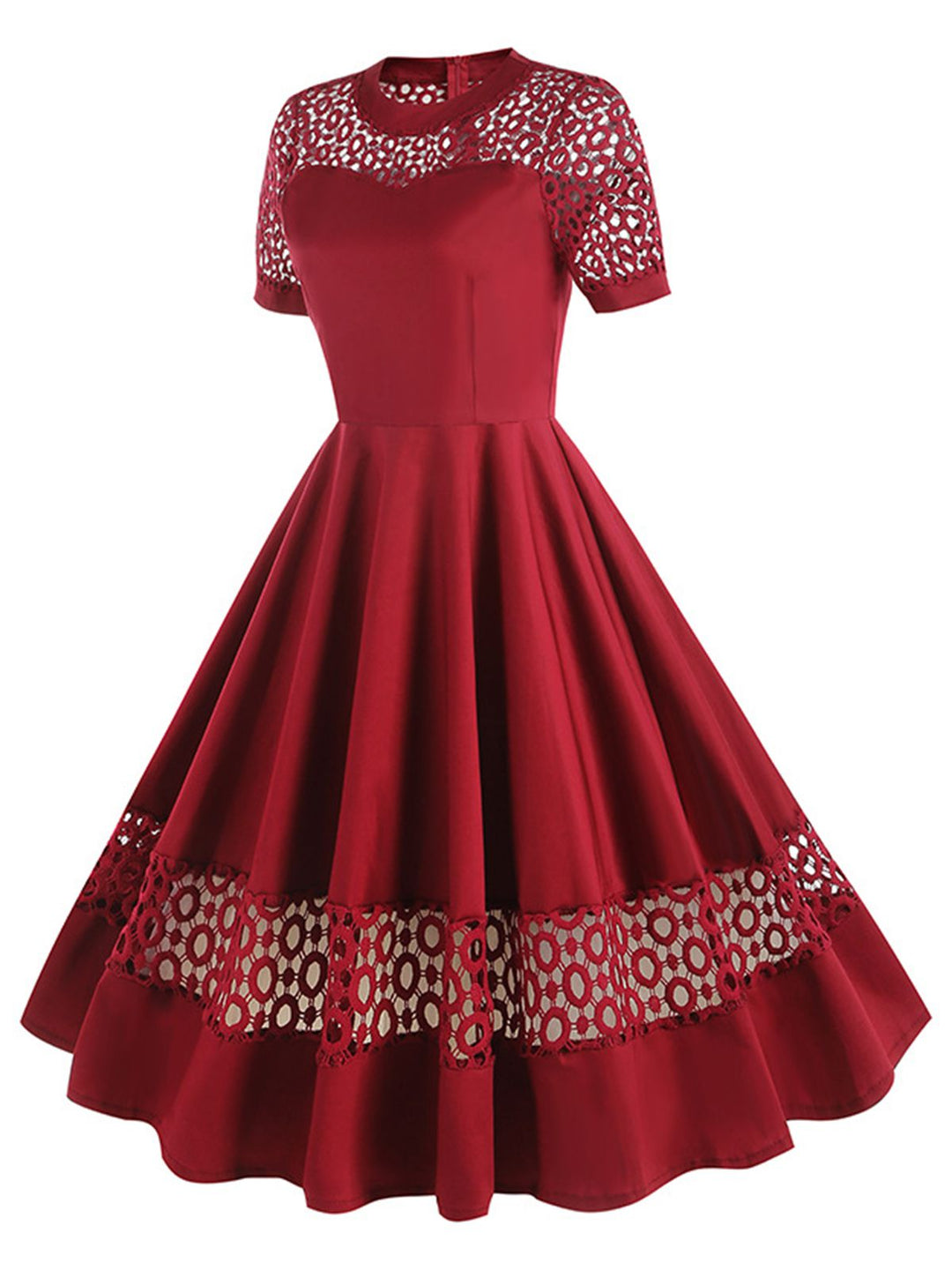 1950s Round Neck Hollow Solid Dress: where 1950s romance meets her modern spirit