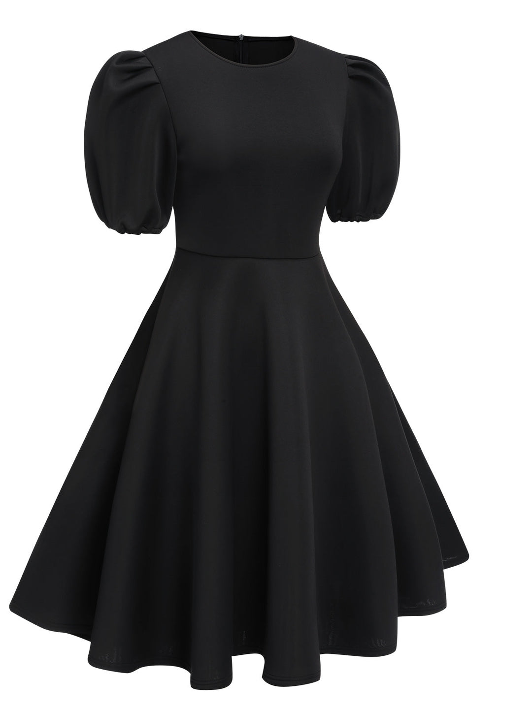 She slips into this 1950s Round Neck Puff Sleeve A-Line Dress and suddenly it&