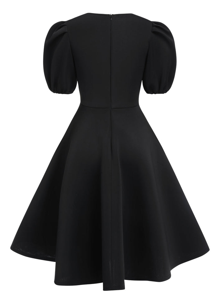 1950s Round Neck Puff Sleeve A-Line Dress: where 1950s romance meets her modern spirit