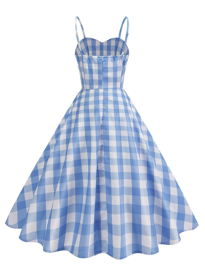 1950s Ruched Spaghetti Straps Gingham Plaid Dress: where 1950s romance meets her modern spirit
