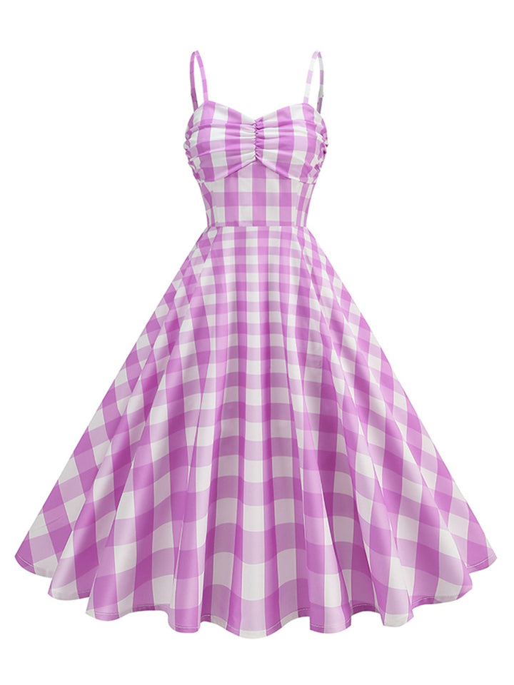 1950s Ruched Spaghetti Straps Gingham Plaid Dress: where 1950s romance meets her modern spirit