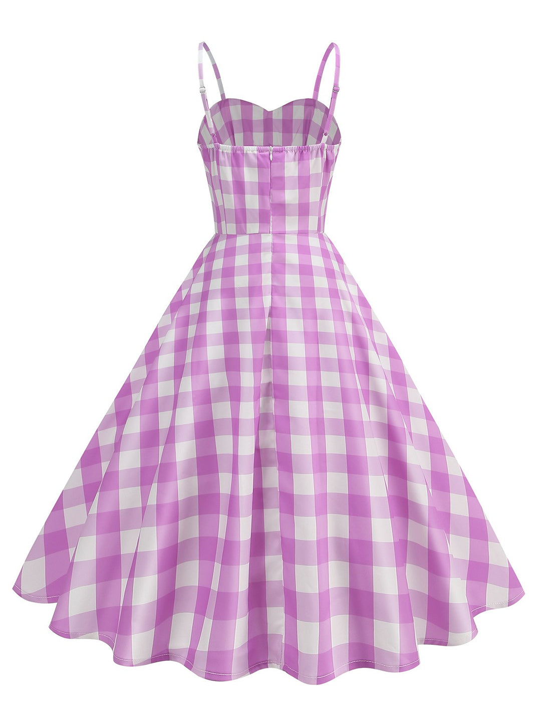 This 1950s Ruched Spaghetti Straps Gingham Plaid Dress wraps her in 1950s elegance, one twirl at a time