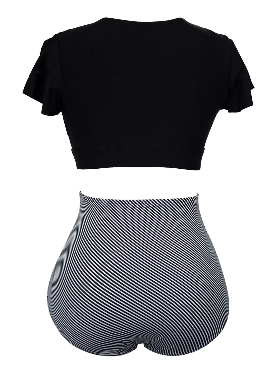 1950s Ruffle Sleeve Lace-Up Patchwork Swimsuit — because 1950s glamour never goes out of style