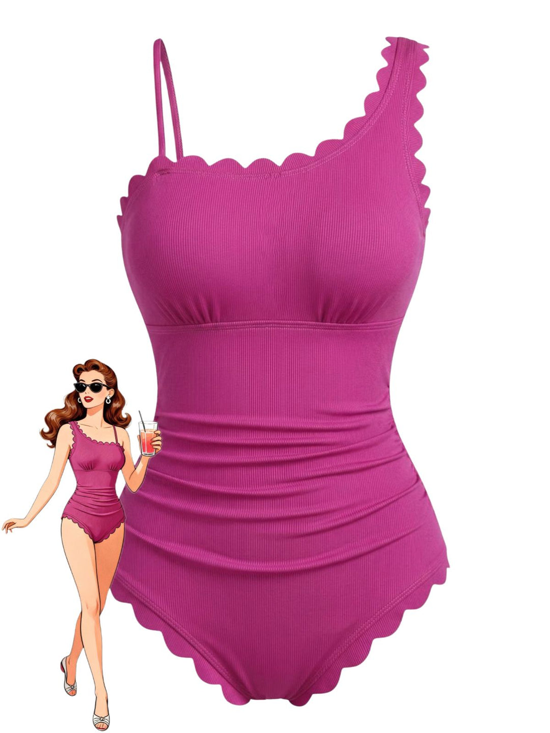 Pink Ruffle Slim Bikini One Piece One Piece Swimsuit 3