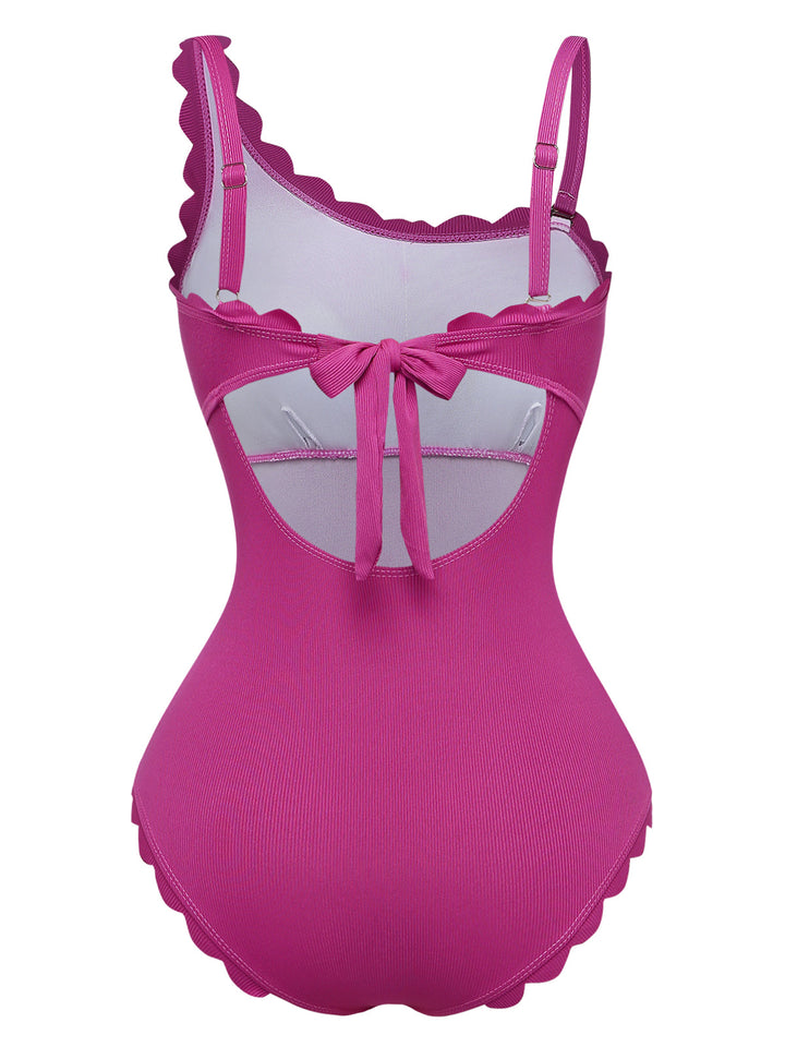 Pink Ruffle Slim Bikini One Piece One Piece Swimsuit 4