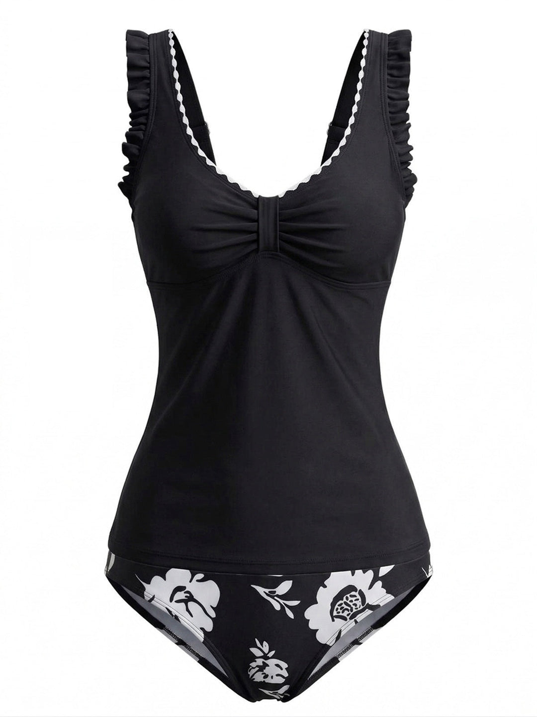 Ruffle Strap Twist Front Floral Tankini Set, vintage fashion, retro style - perfect for women who love vintage and retro fashion