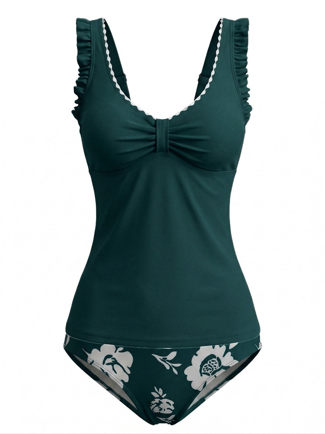 Ruffle Strap Twist Front Floral Tankini Set, vintage fashion, retro style - perfect for women who love vintage and retro fashion