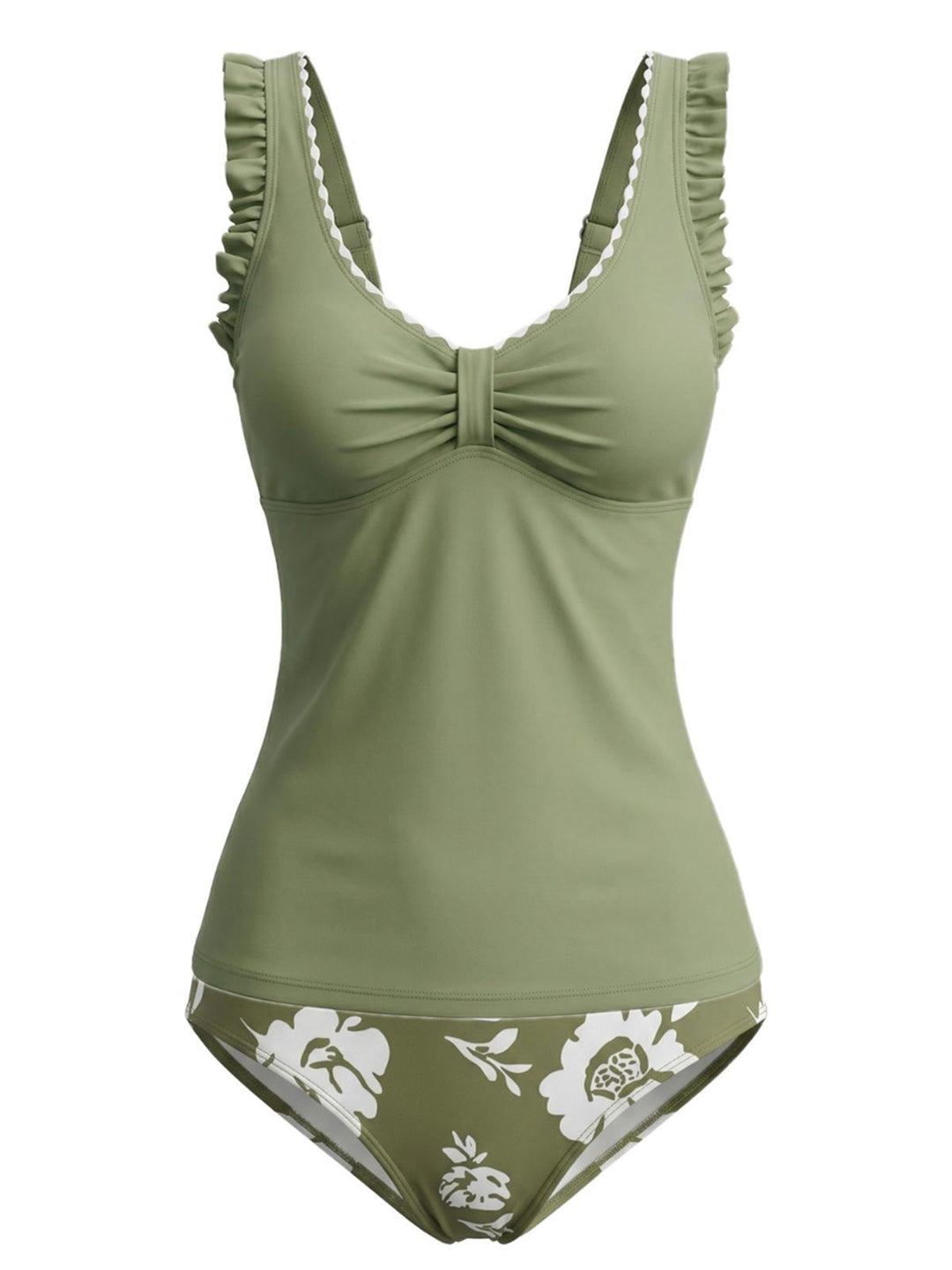 Ruffle Strap Twist Front Floral Tankini Set, vintage fashion, retro style - perfect for women who love vintage and retro fashion