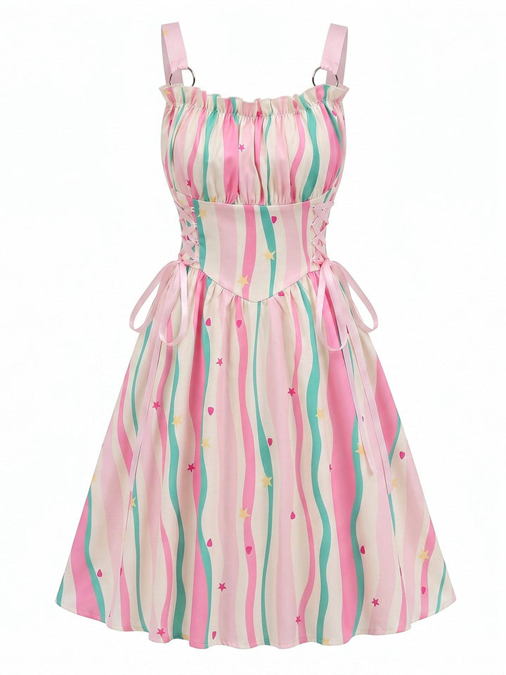 1950s Ruffled Square Neck Sleeveless Floral Print Swing Dress, vintage dress, retro fashion, rockabilly, pin-up fashion - perfect for women who love vintage and retro fashion