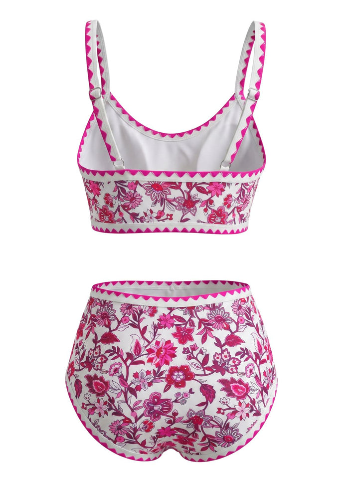 Scoop Neck Floral High-Waist Bikini Set, vintage swimsuit, swimwear - perfect for women who love vintage and retro fashion