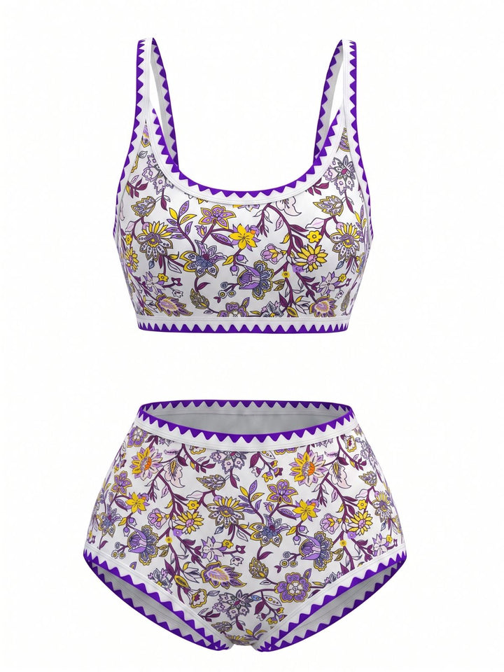 Scoop Neck Floral High-Waist Bikini Set, vintage swimsuit, swimwear - perfect for women who love vintage and retro fashion