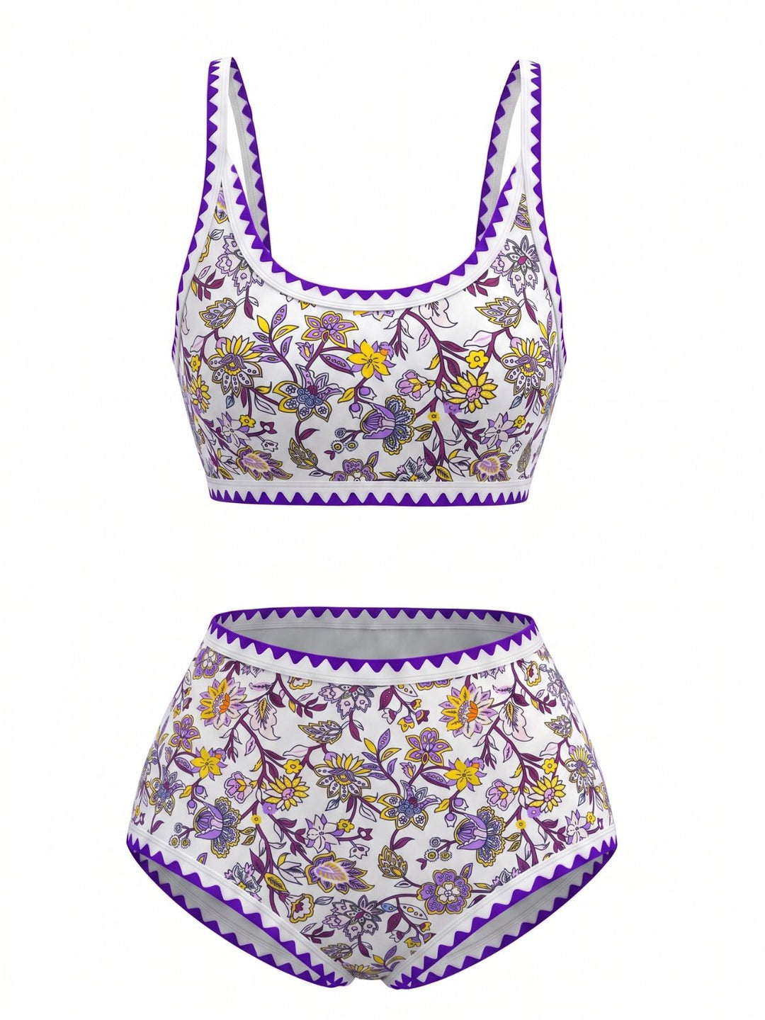 Scoop Neck Floral High-Waist Bikini Set, vintage swimsuit, swimwear - perfect for women who love vintage and retro fashion
