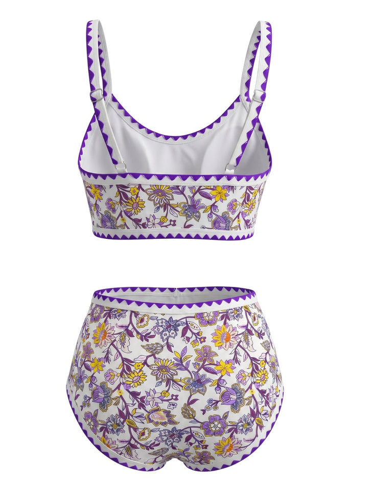Scoop Neck Floral High-Waist Bikini Set, vintage swimsuit, swimwear - perfect for women who love vintage and retro fashion