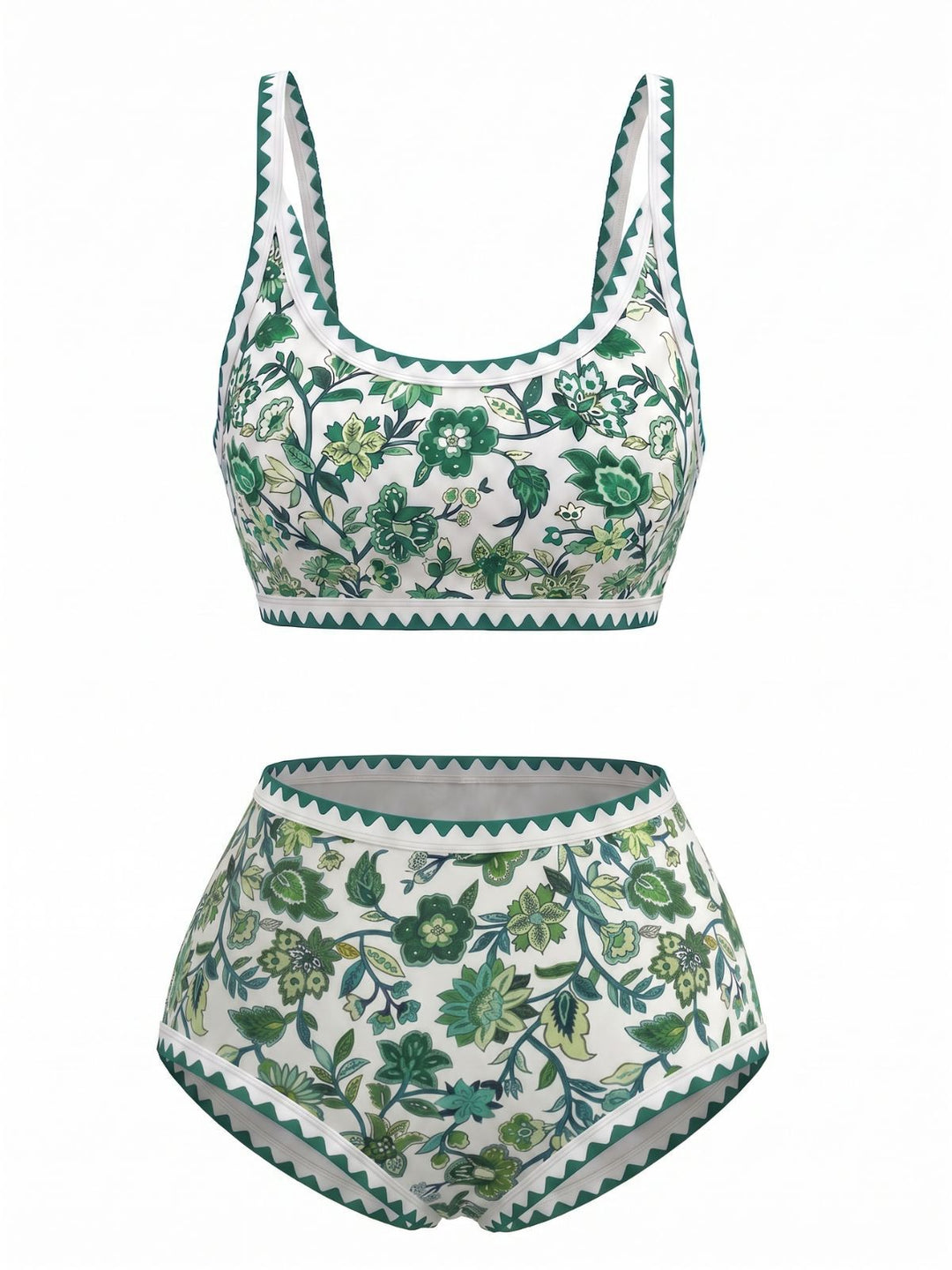 Scoop Neck Floral High-Waist Bikini Set, vintage swimsuit, swimwear - perfect for women who love vintage and retro fashion