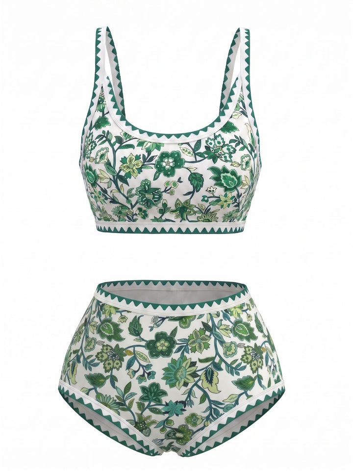 Scoop Neck Floral High-Waist Bikini Set, vintage swimsuit, swimwear - perfect for women who love vintage and retro fashion