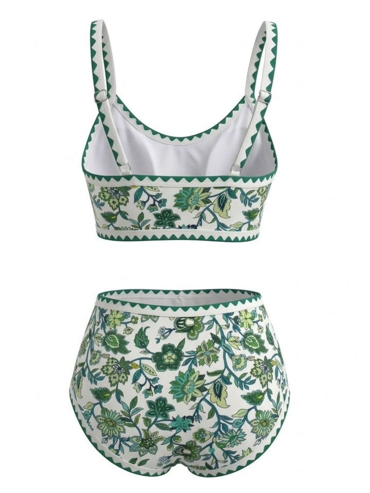 Scoop Neck Floral High-Waist Bikini Set, vintage swimsuit, swimwear - perfect for women who love vintage and retro fashion