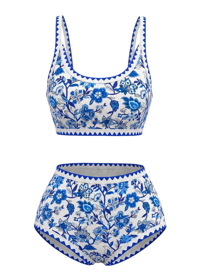 Scoop Neck Floral High-Waist Bikini Set, vintage swimsuit, swimwear - perfect for women who love vintage and retro fashion