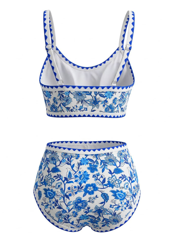 Scoop Neck Floral High-Waist Bikini Set, vintage swimsuit, swimwear - perfect for women who love vintage and retro fashion
