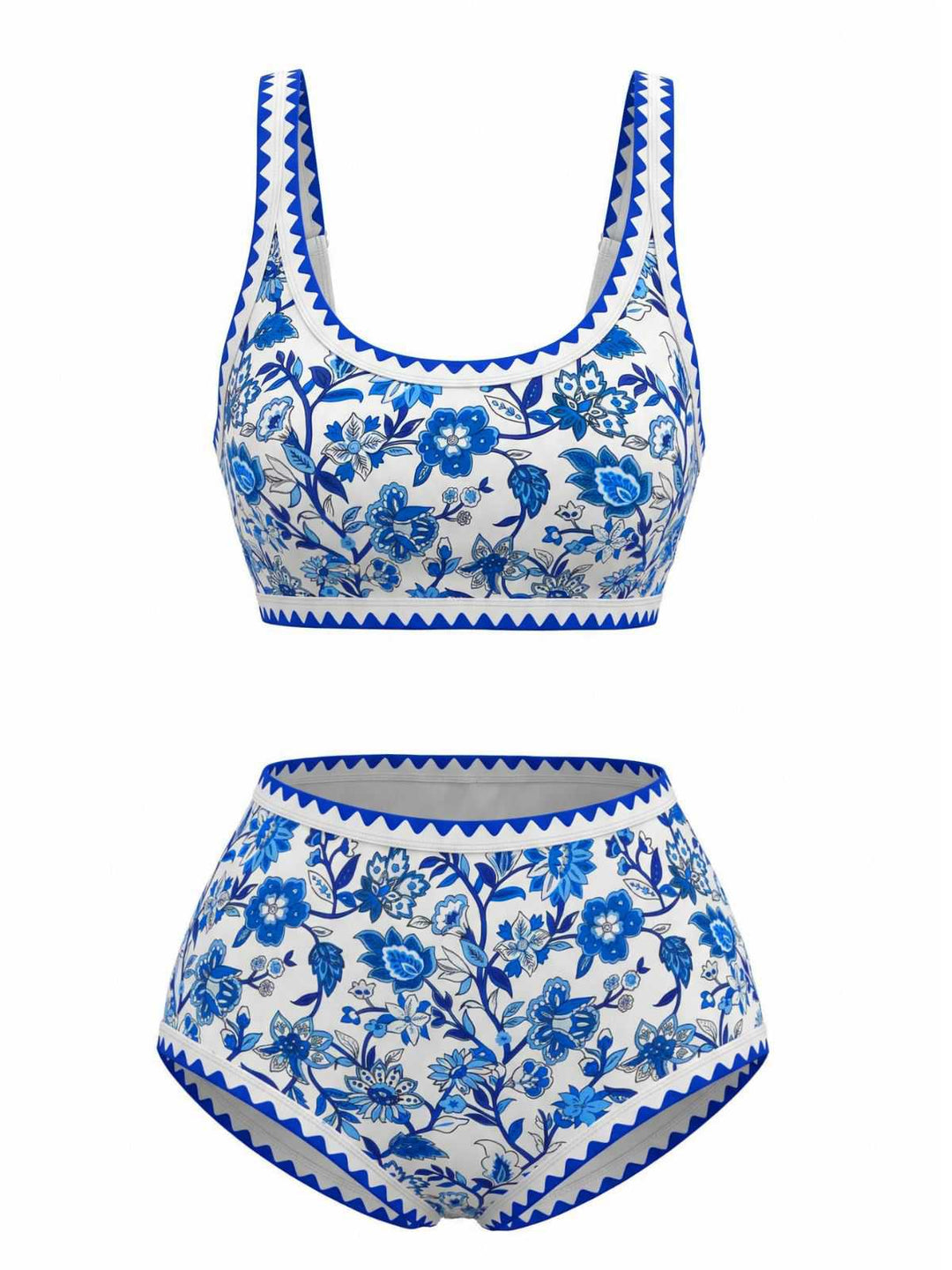 1950s Scoop Neck Floral High-Waist Bikini Set: beautiful vintage swimwear, retro swimsuit, pin-up style with timeless appeal