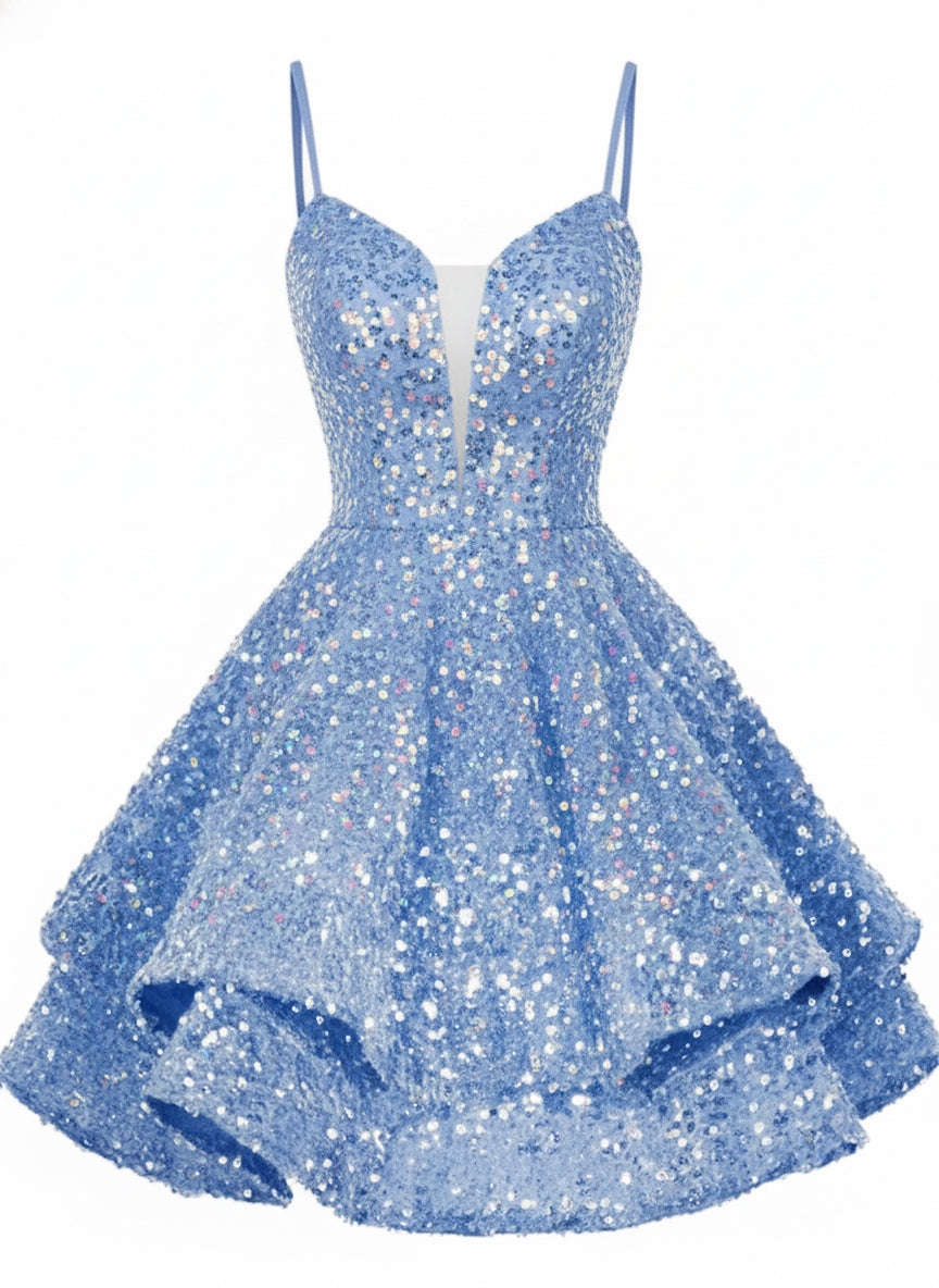 1950s Sequin Deep V-Neck Lace-UP Mini Party Dress - vintage dress, retro fashion, rockabilly