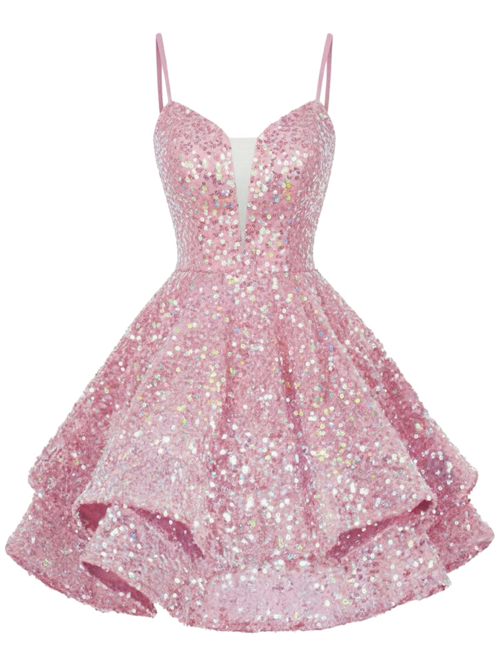 1950s Sequin Deep V-Neck Lace-UP Mini Party Dress - vintage dress, retro fashion, rockabilly