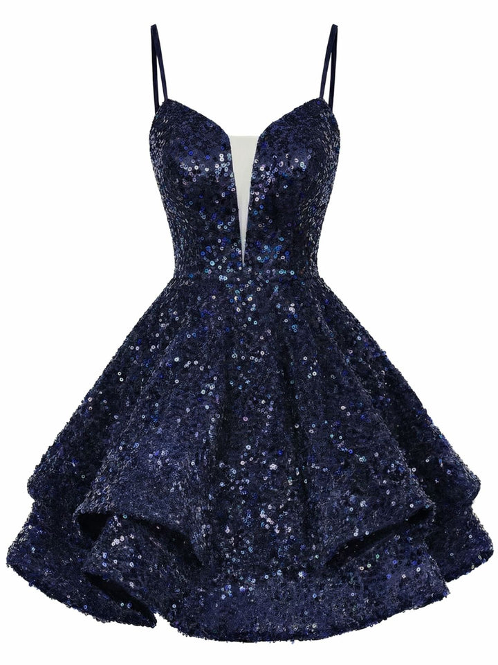 1950s Sequin Deep V-Neck Lace-UP Mini Party Dress - vintage dress, retro fashion, rockabilly