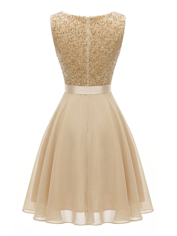 1950s Sequins Mesh Belted Sleeveless Dress, vintage dress, retro fashion, rockabilly, pin-up fashion, women, elegant