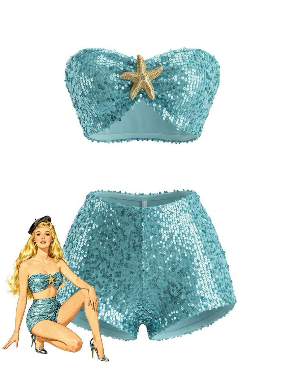 Sequin-Starfish-Bandeau-Bikini-Set, vintage, retro, swimwear