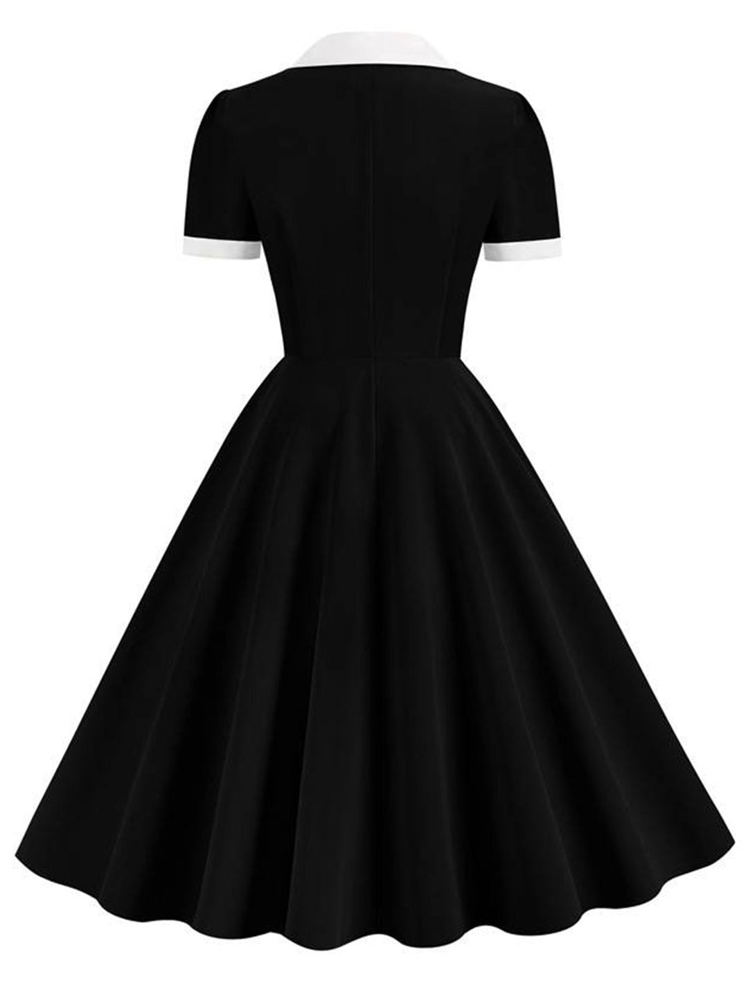 She slips into this 1950s Shirt Collar Buttons Swing Dress and suddenly it&
