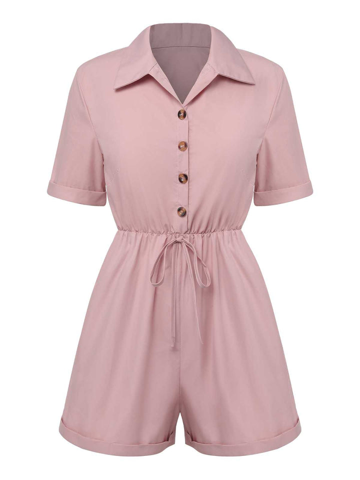 1950s Shirt Neck Lace-Up Solid Romper: a 1950s classic that whispers rather than shouts