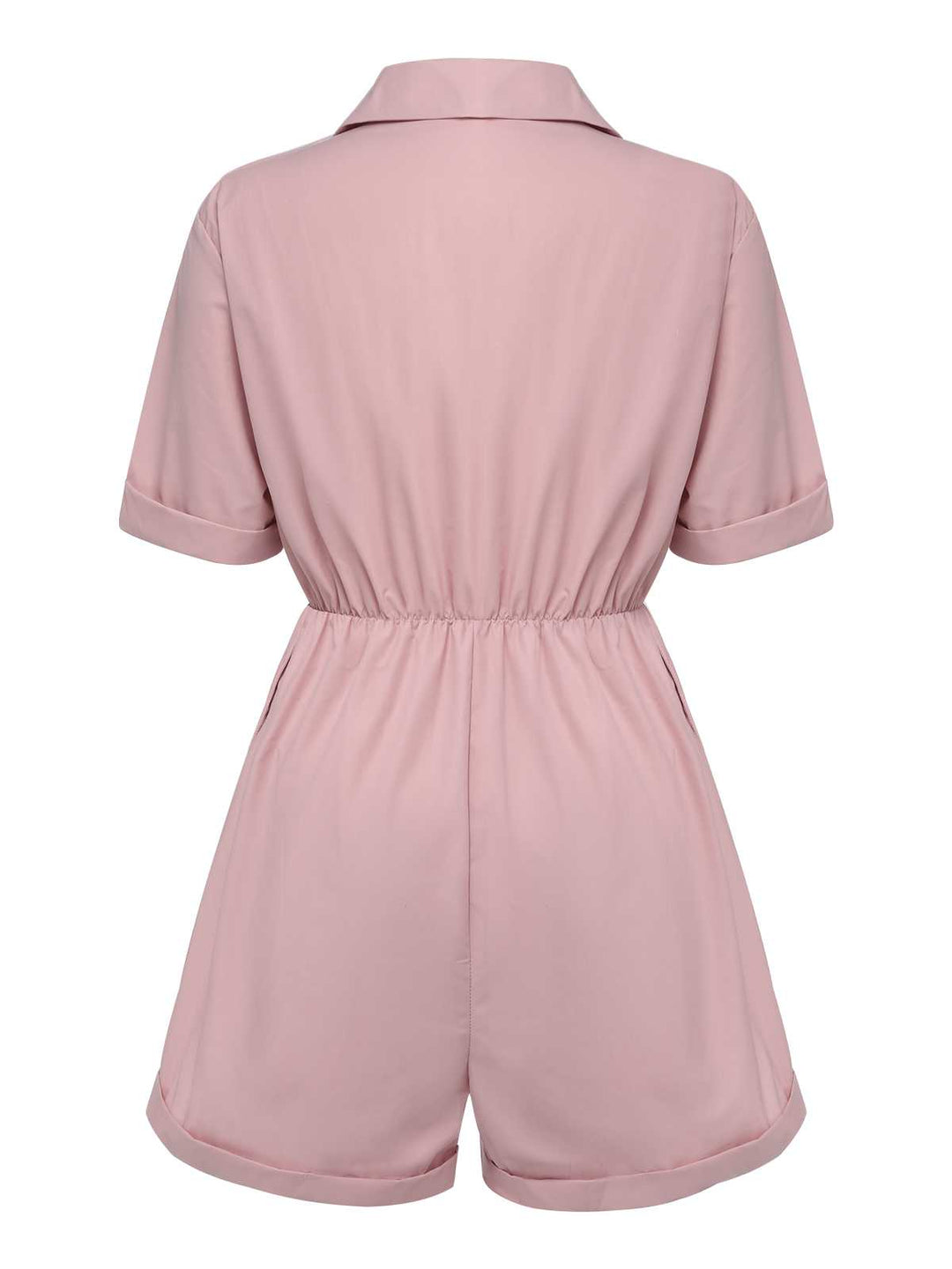 1950s Shirt Neck Lace-Up Solid Romper — 1950s elegance she can wear anywhere
