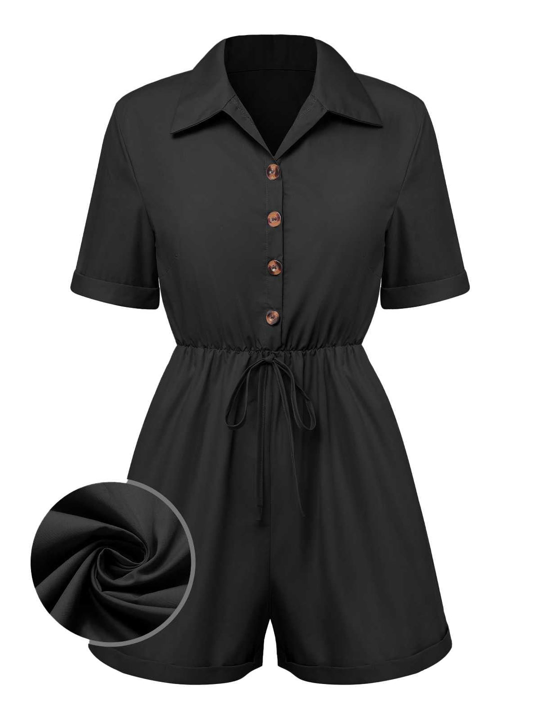 This 1950s Shirt Neck Lace-Up Solid Romper brings 1950s soul to her everyday