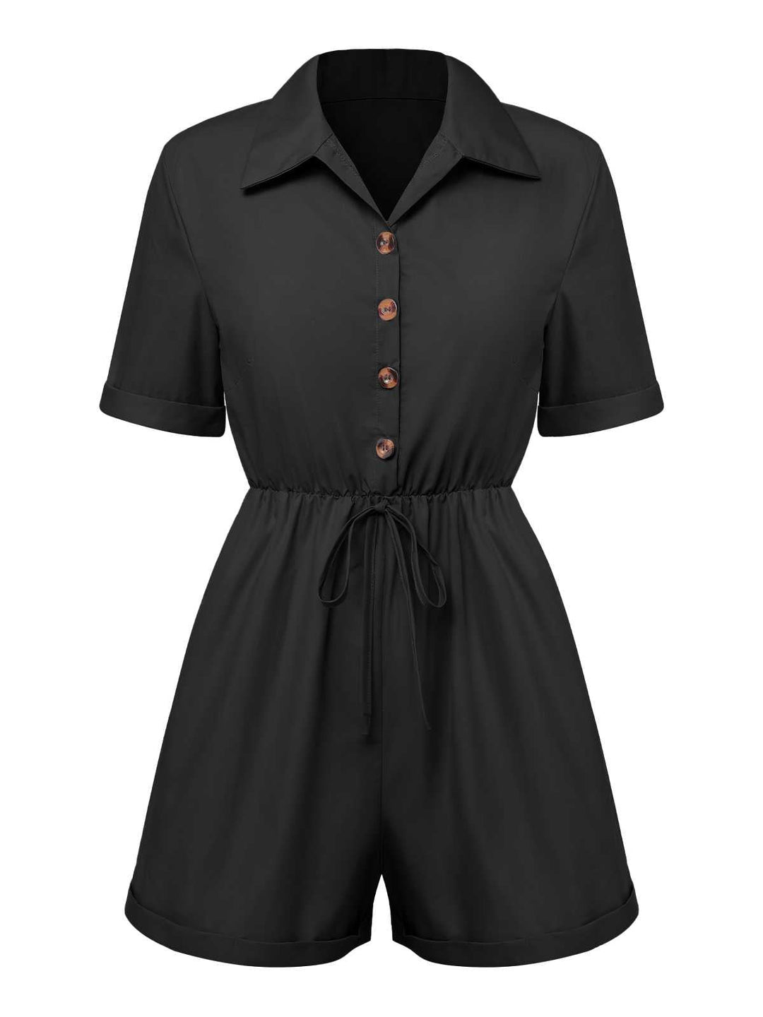 1950s Shirt Neck Lace-Up Solid Romper — 1950s elegance she can wear anywhere