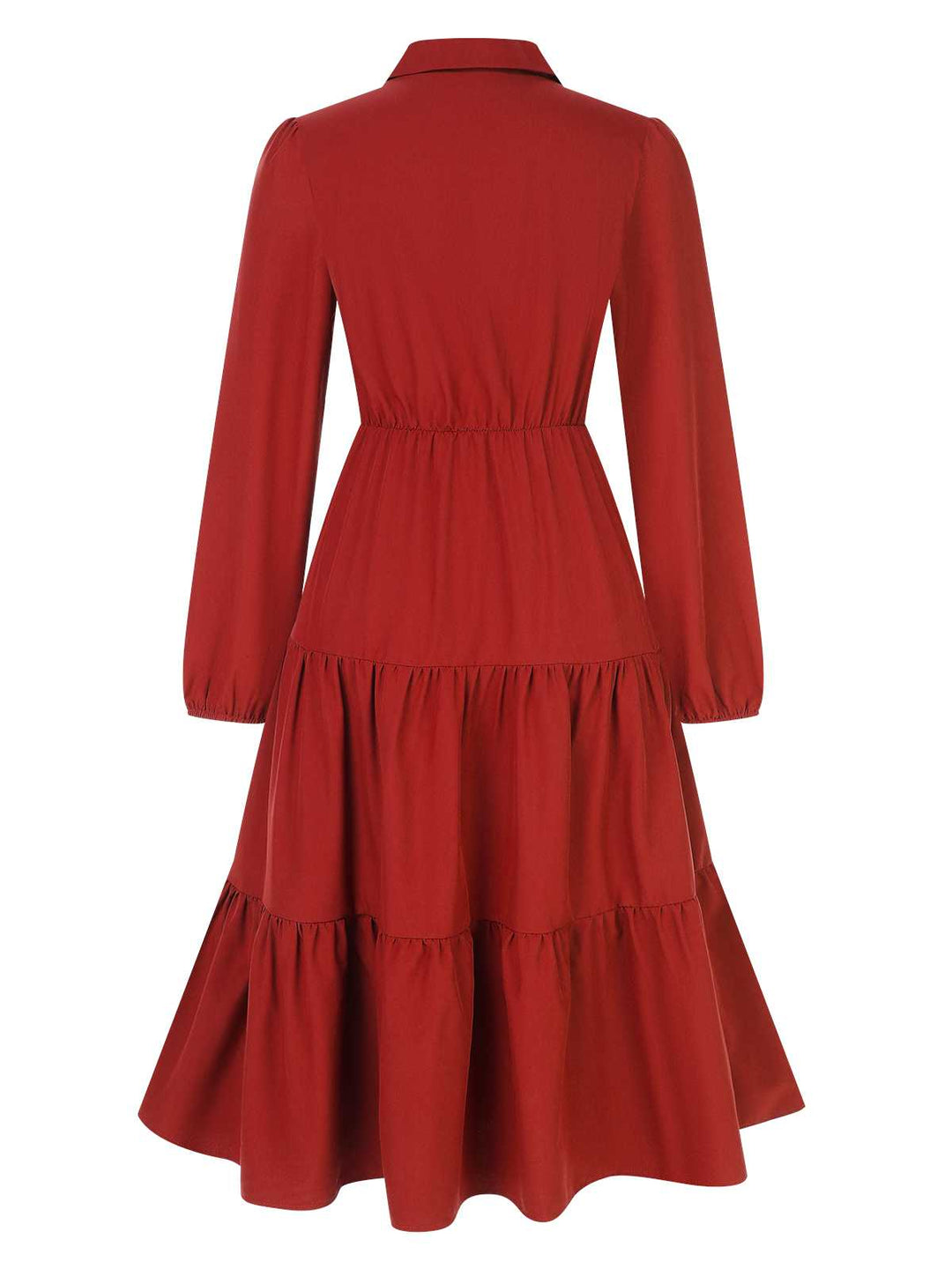 This 1950s Shirt Neck Tiered Solid Midi Dress wraps her in 1950s elegance, one twirl at a time