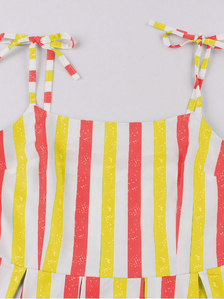 1950s Shoulder Tie Belted Stripes Dress — a 1950s silhouette that turns sidewalks into runways