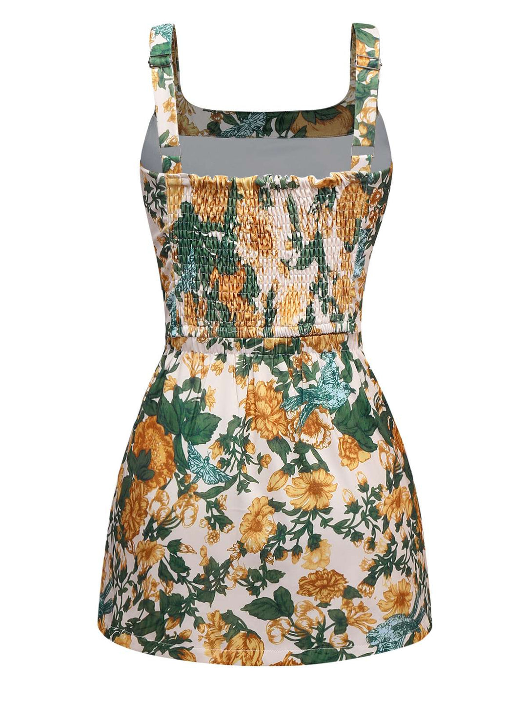 2PCS Yellow 1950s Floral Wide Strap Top &amp; Mini Skirt - vintage skirt, retro style