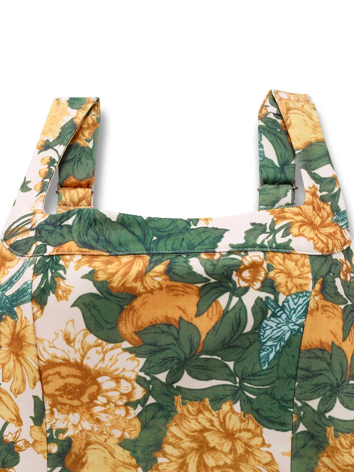 2PCS Yellow 1950s Floral Wide Strap Top &amp; Mini Skirt - vintage skirt, retro style