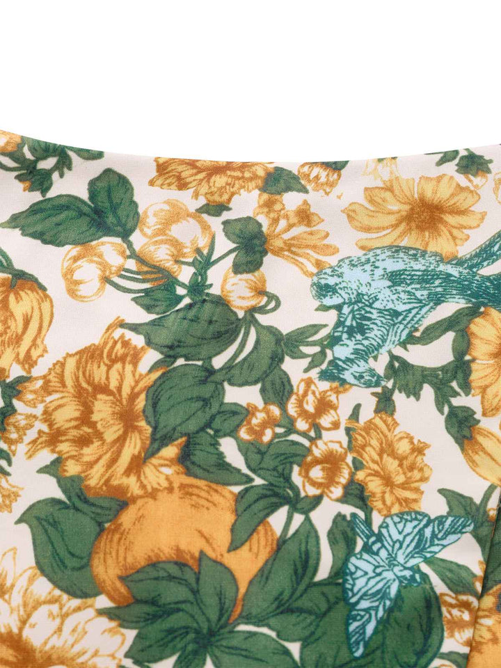 2PCS Yellow 1950s Floral Wide Strap Top &amp; Mini Skirt - vintage skirt, retro style