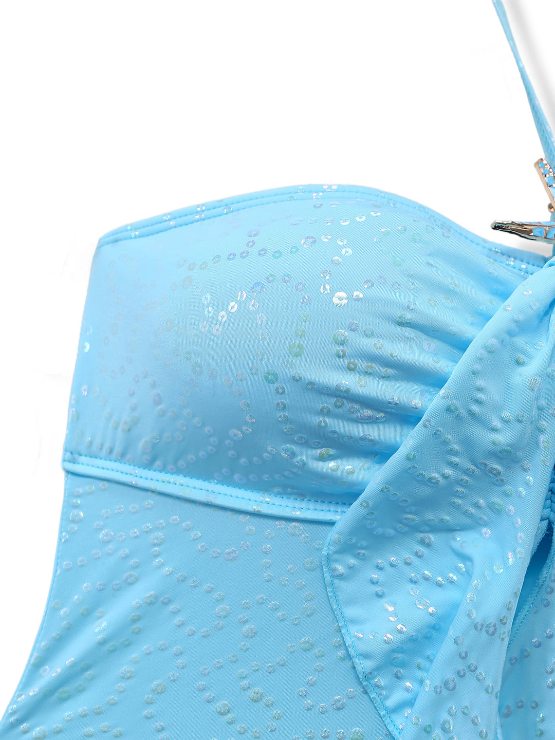 Sky Blue 1950s Halter Ruffle Bow Glitter Tankini Set - vintage fashion, retro style