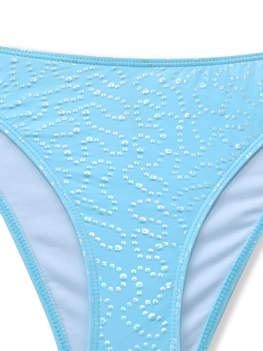 Sky Blue 1950s Halter Ruffle Bow Glitter Tankini Set - vintage fashion, retro style